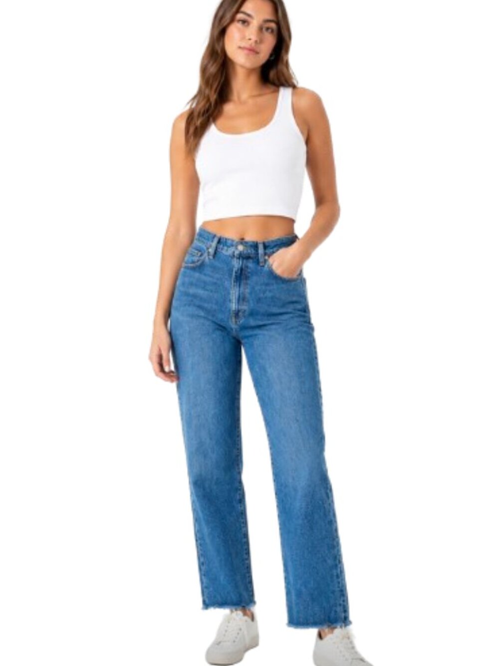 Joe's Jeans SALE! High Rise Straight Crop Raw Hem Med Blue EUC Cotton Stretch 30